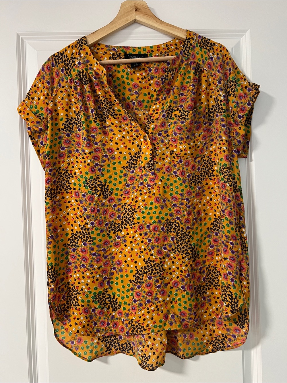 Women’s Floral V-Neck Blouse - Mustard